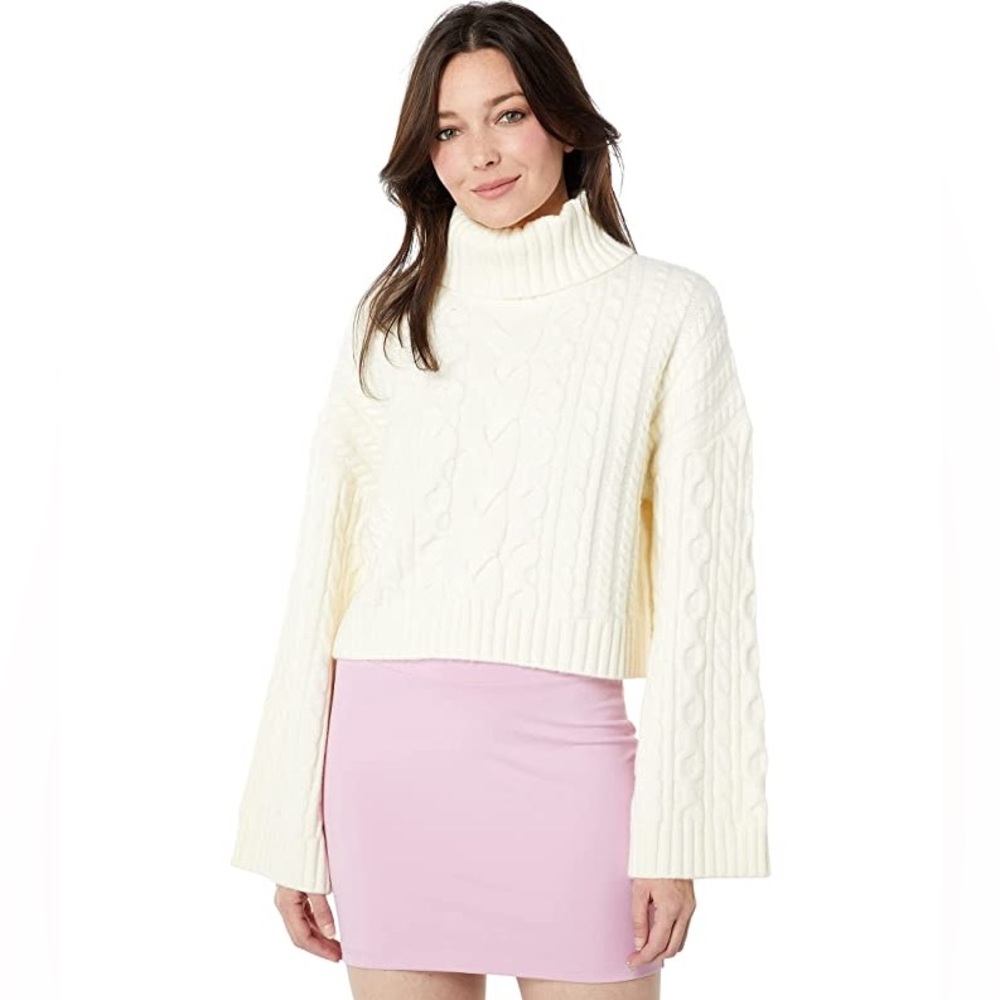 WAYF Sweet Nothings Cable Turtleneck Sweater in Ivory Size Small